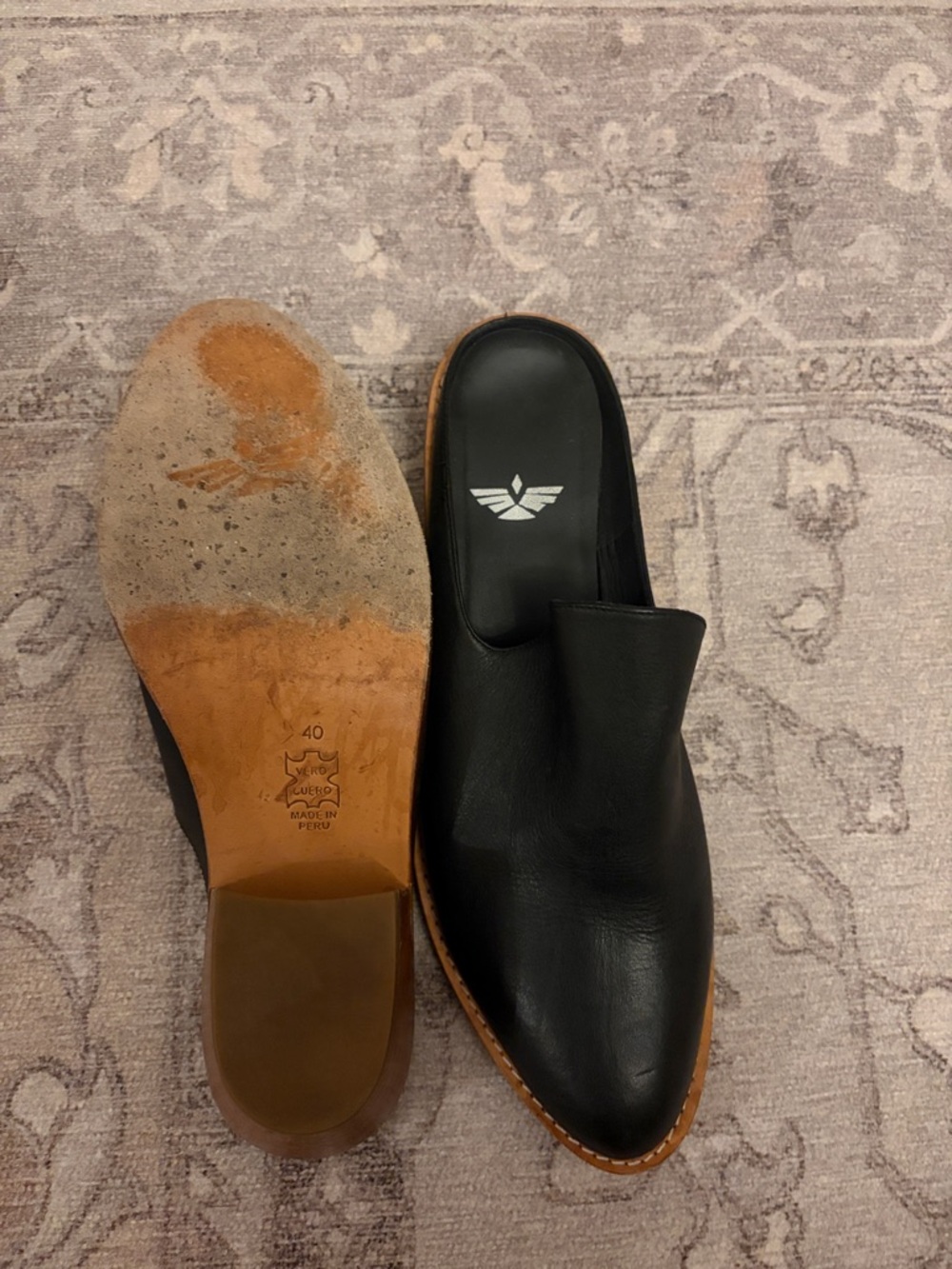 Women’s Black Leather Slip-On Mule Loafers